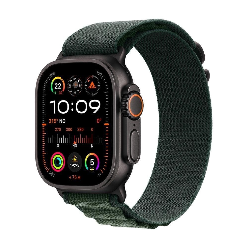 Apple Watch Ultra 2 GPS + Cellular • Caixa preta de titânio de 49 mm • Pulseira loop Alpina verde-escura – M
