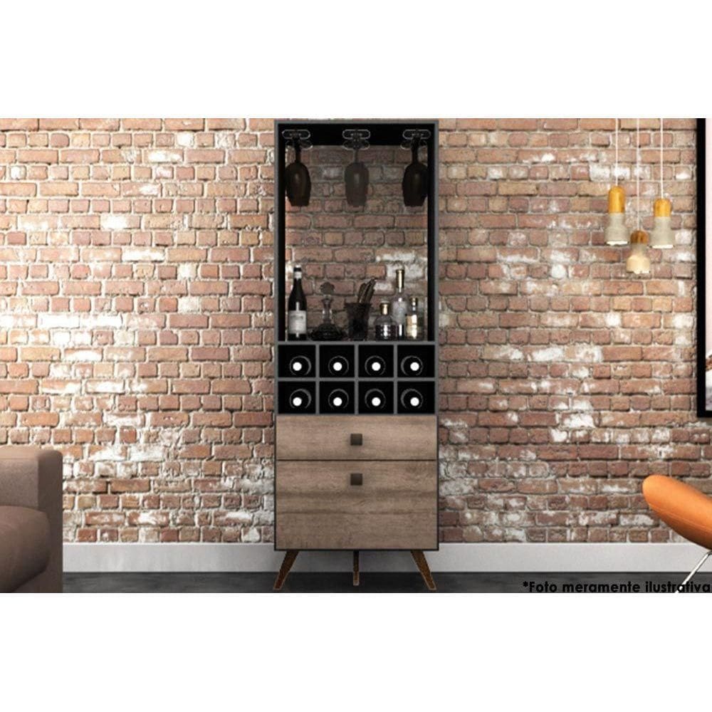 Adega de Sala Jantar RT 3090 Bar  p/ 8 Garrafas Preto/Rustico - Movelbento