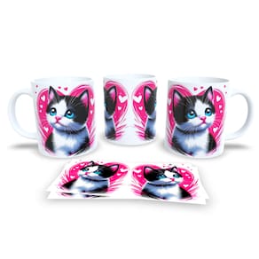 Caneca Cerâmica Personalizada Gato / Gatinho Branco e Preto / Frajola - Modelo 785273