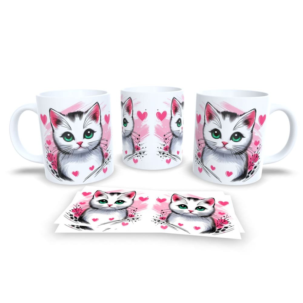 Caneca Cerâmica Personalizada Gato / Gatinho Branco - Modelo 785267