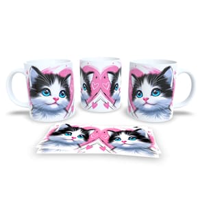 Caneca Cerâmica Personalizada Gato / Gatinho Branco e Preto / Frajola - Modelo 785272