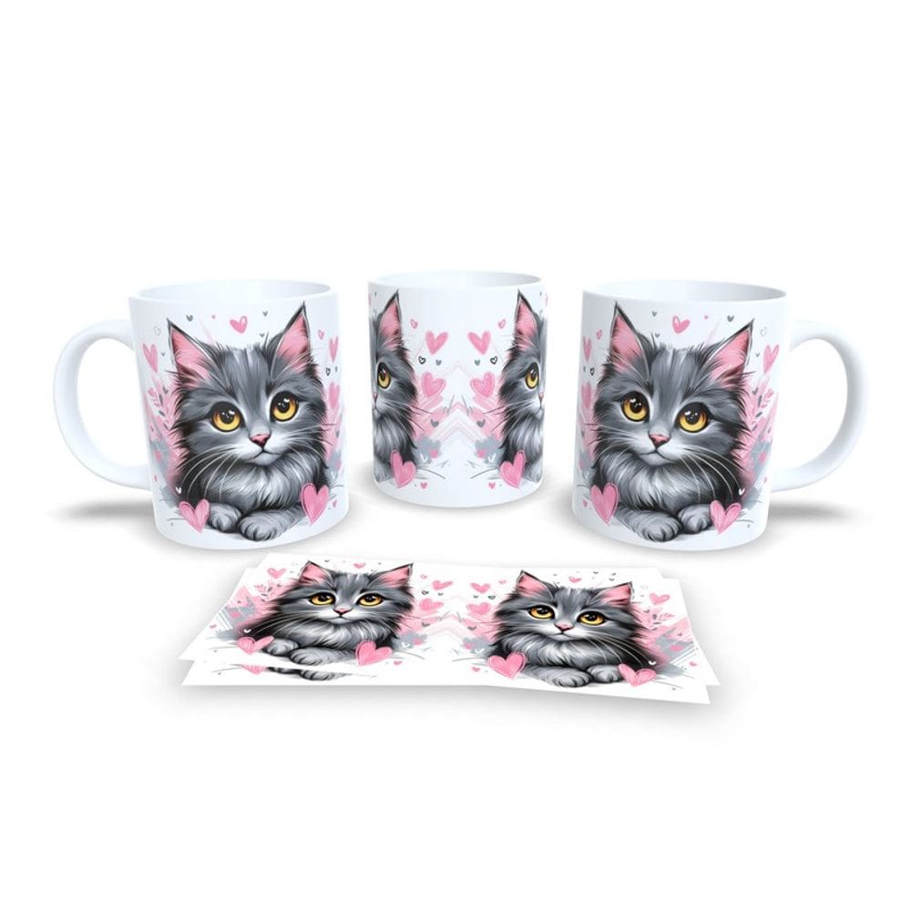 Caneca Cerâmica Personalizada Gato / Gatinho Cinza - Modelo 785271