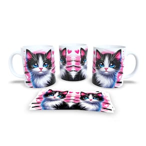 Caneca Cerâmica Personalizada Gato / Gatinho Branco e Preto / Frajola - Modelo 785274