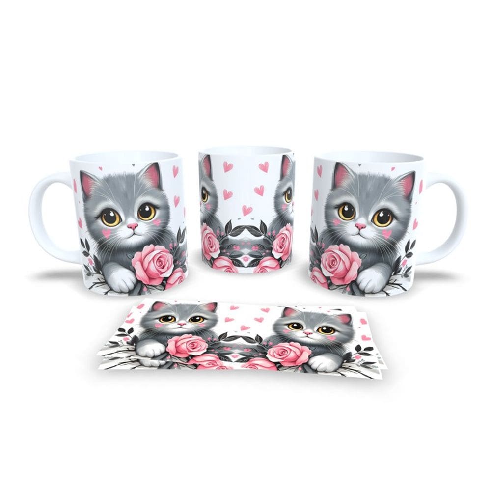 Caneca Cerâmica Personalizada Gato / Gatinho Cinza - Modelo 785277