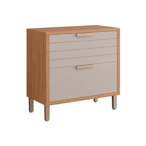 Gabinete de Cozinha Modulado Balcão Eloise c/1 Gaveta e 1 Porta Basculante Riscada c/Tampo 80 cm Freijo/Off White - MGM