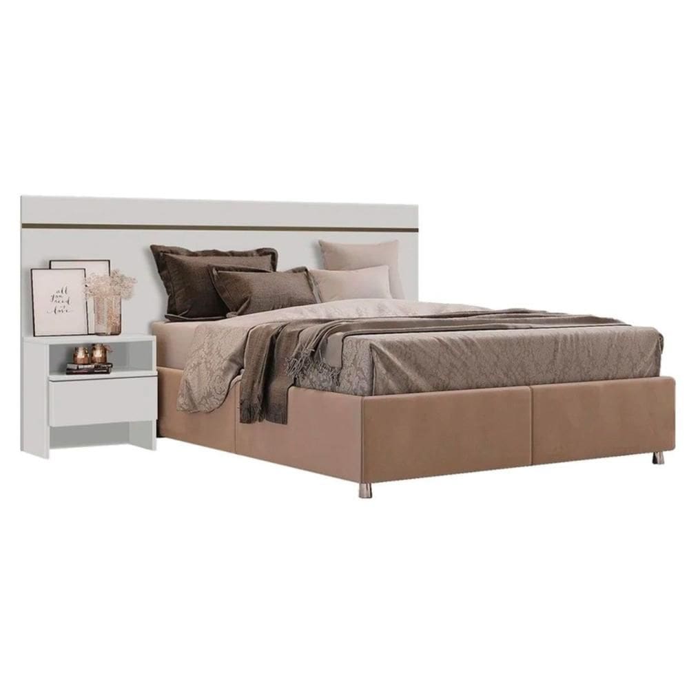 Cabeceira Cama Box Madeirado Casal Prime c/ 1 Mesa e 1 Gaveta Branco - Novo Horizonte