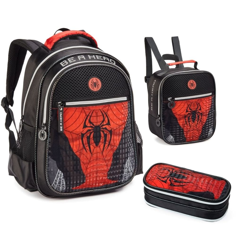Kit Mochila Lancheira e Estojo Creche Infantil Spider