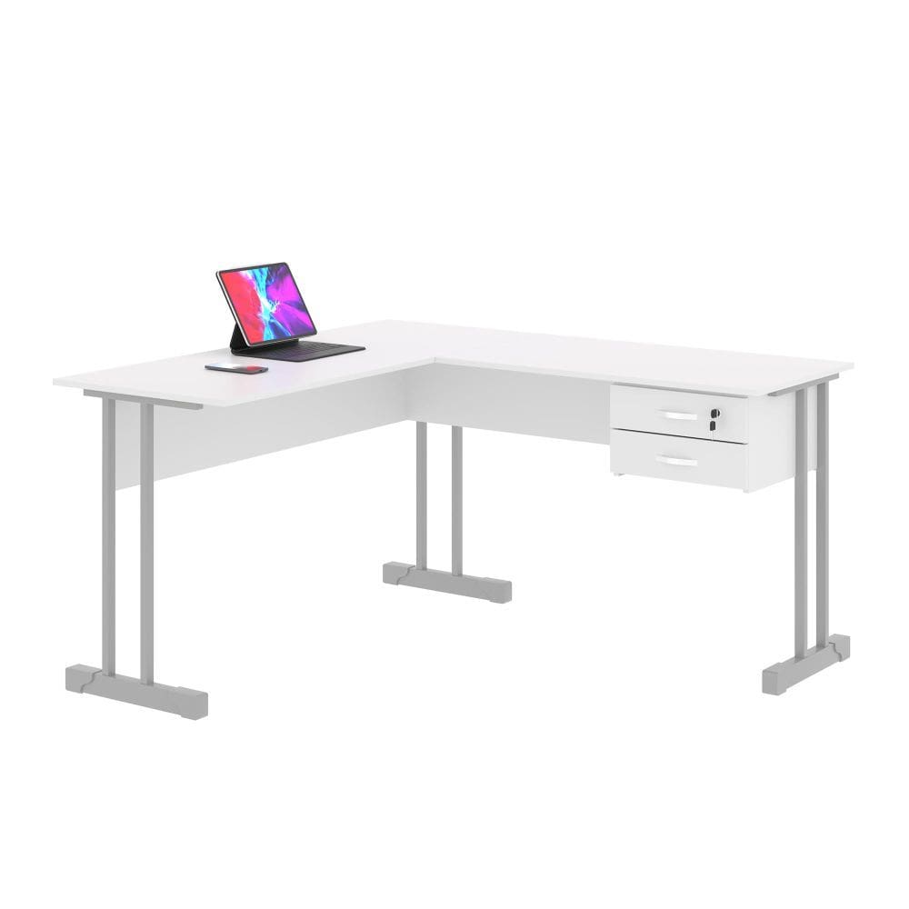 Mesa de Computador em L com Gaveta Lima Branco Cinza