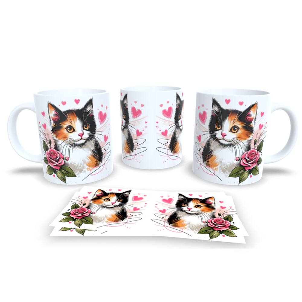 Caneca Cerâmica Personalizada Gato / Gatinho Tricolor - Modelo 785304