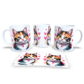 Caneca Cerâmica Personalizada Gato / Gatinho Tricolor - Modelo 785303