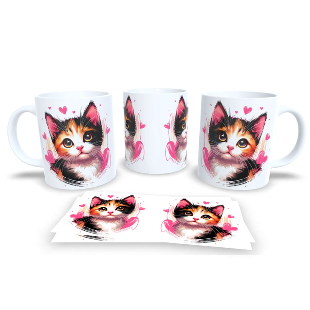 Caneca Cerâmica Personalizada Gato / Gatinho Tricolor - Modelo 785306
