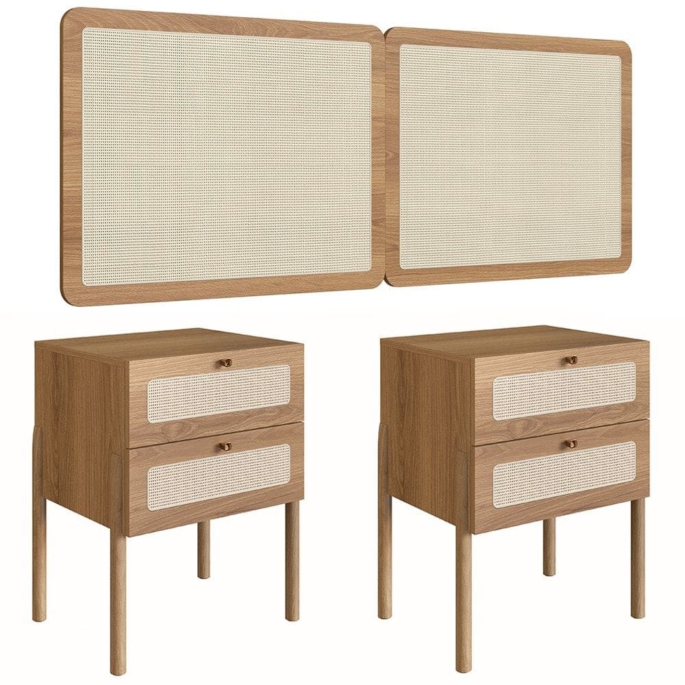 Cabeceira Casal Queen e 2 Mesas Pés Madeira Arlo A10 Hanover - Mpozenato