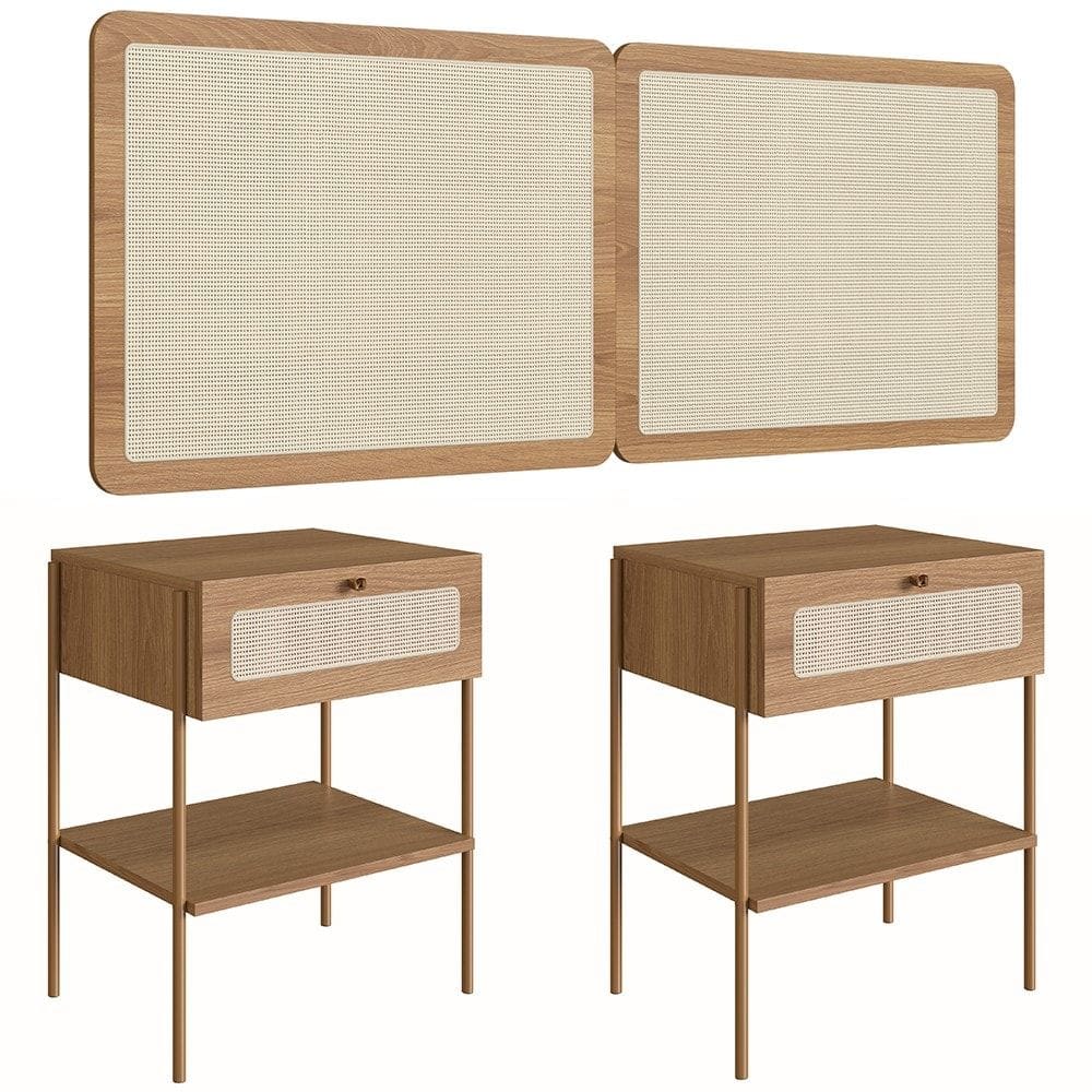 Cabeceira Casal e Queen Com 2 Mesas Laterais Arlo A10 Hanover/Dourado - Mpozenato
