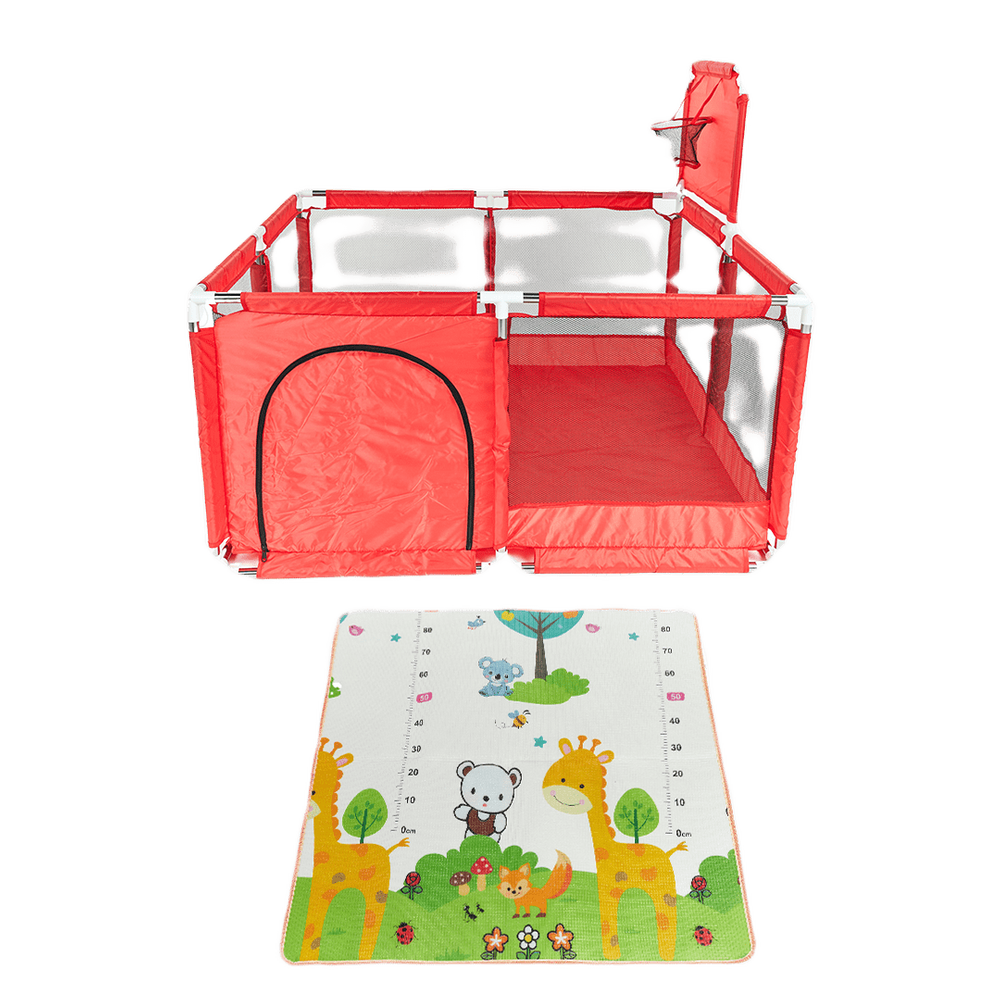 Cercadinho Asafe Confort Plus Vermelho + Tapete Infantil para Cercadinho