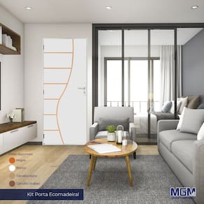 Kit Porta de Madeira Decorada 212x85cm com Batente de Alumínio 3,6cm Cantareira MGM Branca