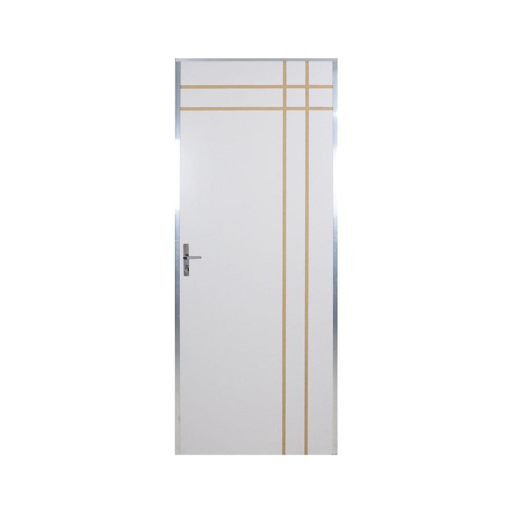 Kit Porta de Madeira Decorada 212x65cm com Batente de Aluminio 3,6cm Mantiqueira MGM Branca