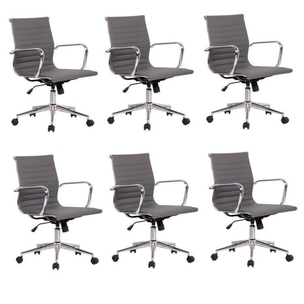 Kit 6 Cadeiras de Escritório Presidente Giratória Sevilha Baixa Rivatti Cinza