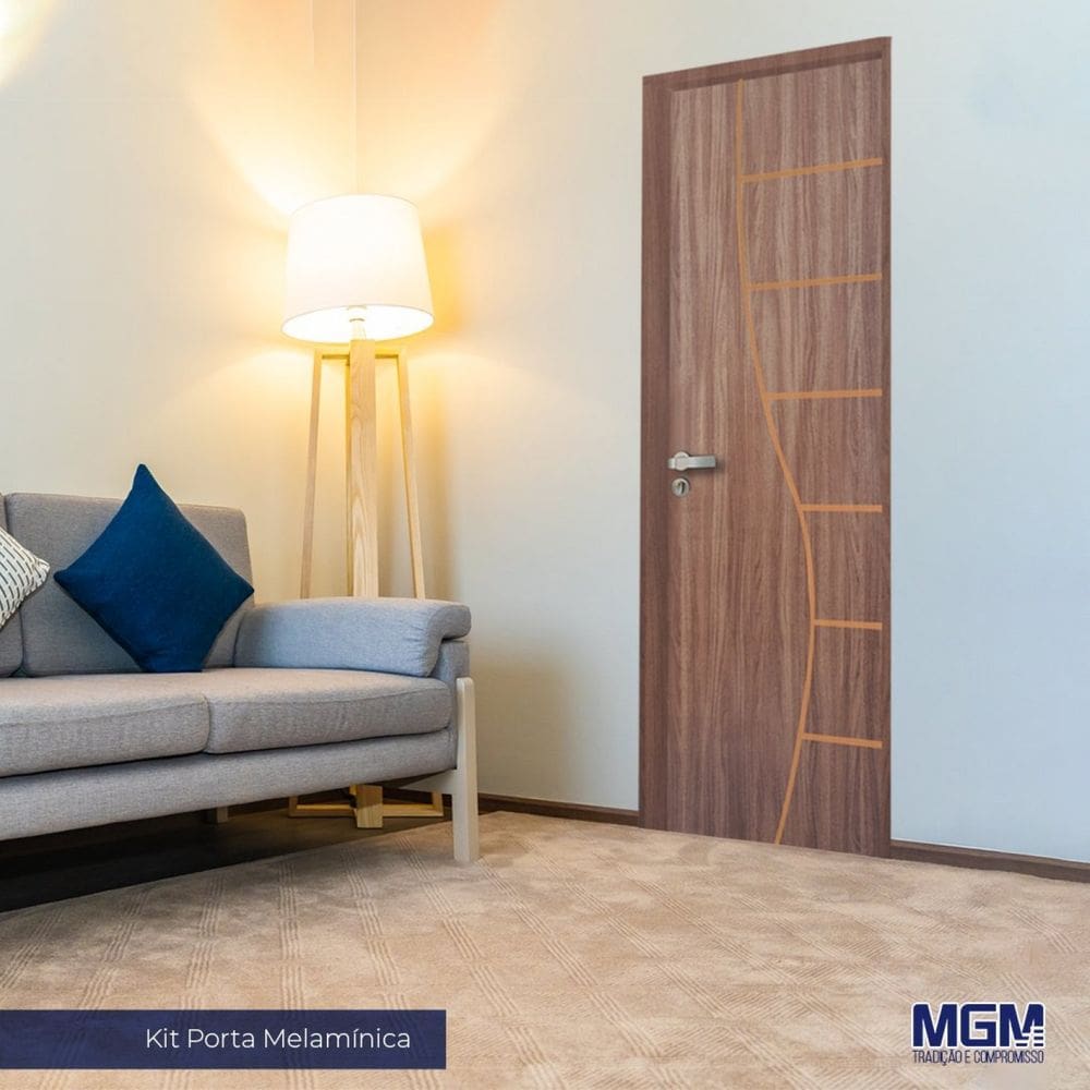 Kit Porta de Madeira Decorada 212x85cm com Batente de Alumínio 3,6cm Cantareira MGM Carvalho Quebec