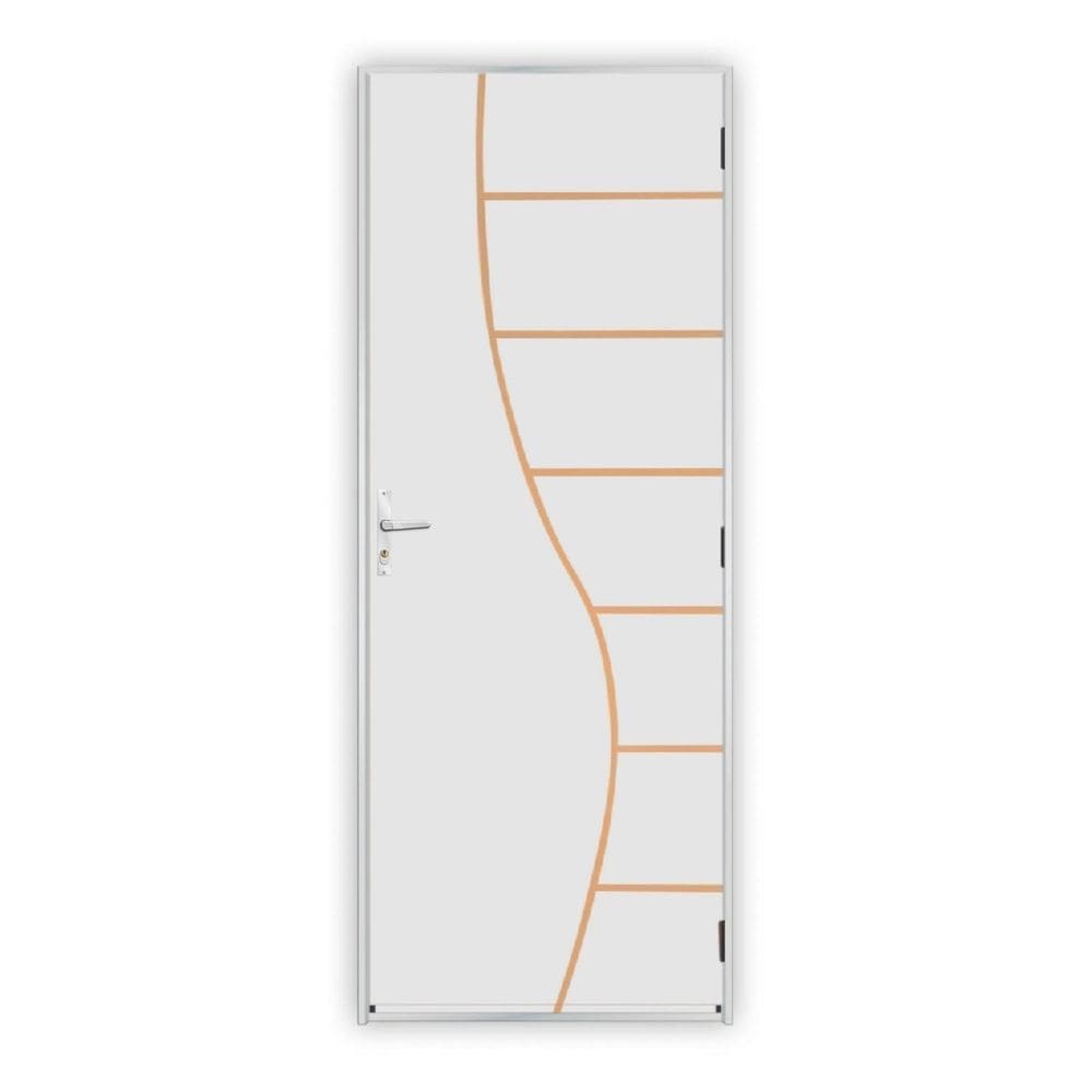 Kit Porta de Madeira Decorada 212x75cm com Batente de Alumínio 3,6cm Cantareira MGM Branca