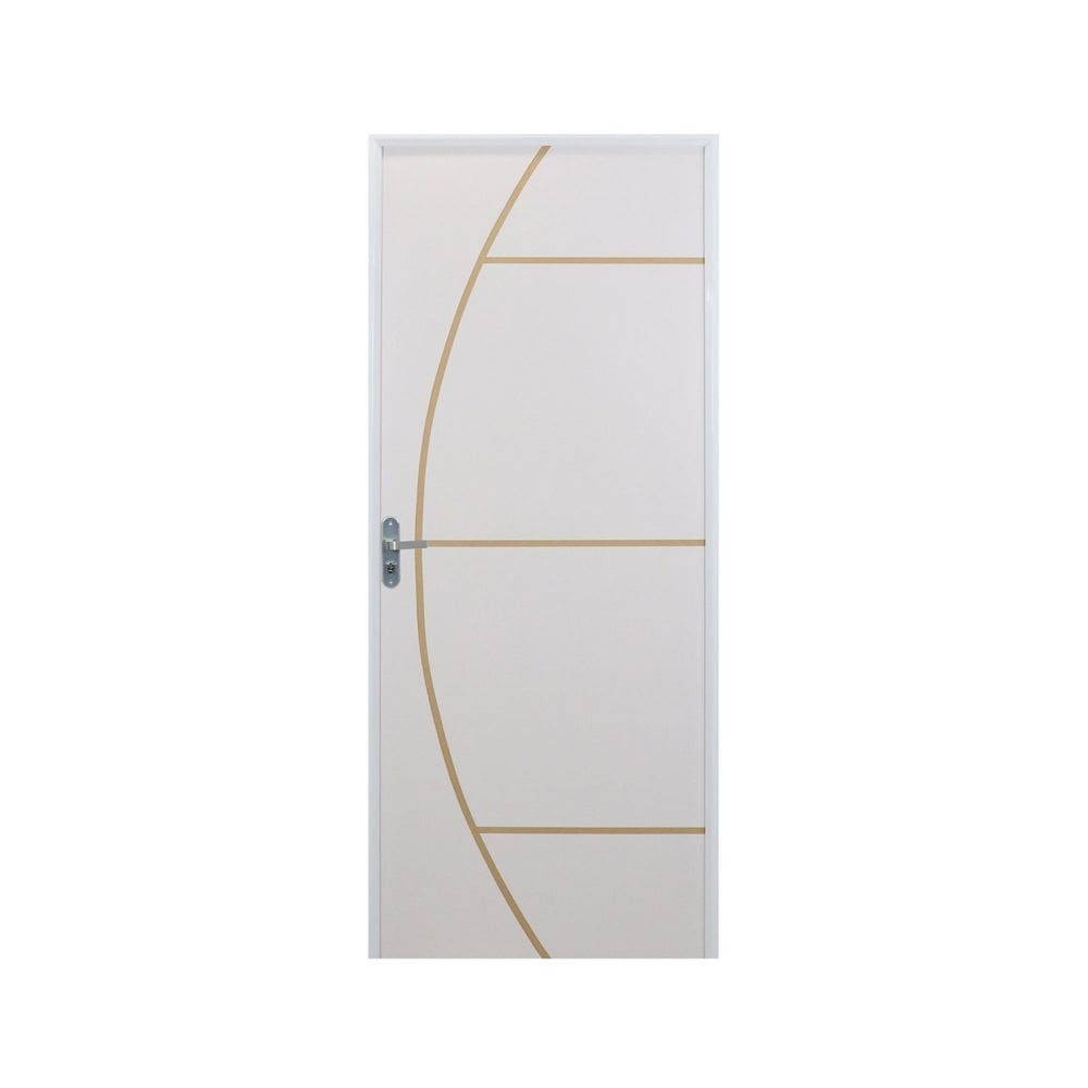 Kit Porta de Madeira Decorada 212x85cm com Batente de Aluminio 3,6cm Gáucha MGM Branca