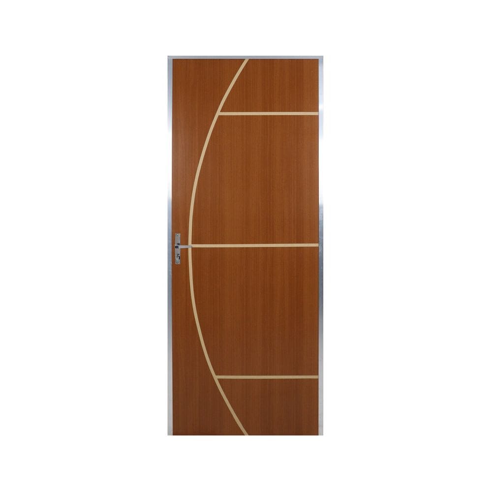 Kit Porta de Madeira Lisa 212x85cm com Batente de Alumínio 3,6cm Gaúcha MGMa Mogno