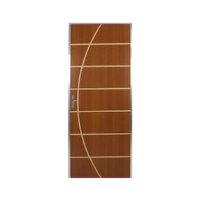 Kit Porta de Madeira Decorada 212x95cm com Batente de Aluminio 3,6cm Neblina MGM Mogno