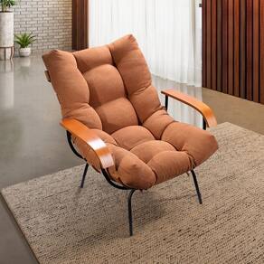 Poltrona de Ferro e Madeira, Estofada com Braço Costela Living Outdoor Espresso Móveis Preto
