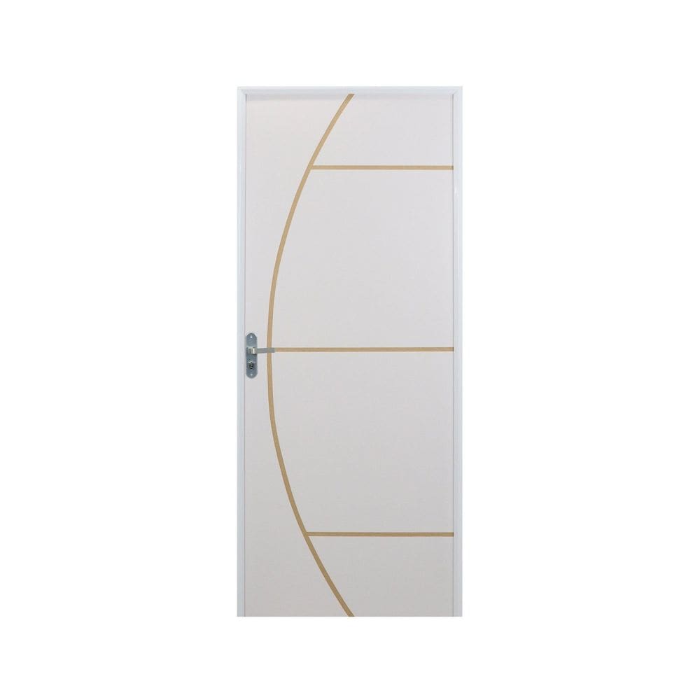 Kit Porta de Madeira Decorada 212x85cm com Batente de Aluminio 3,6cm Gáucha MGM Branca