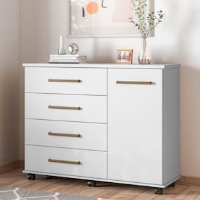 Cômoda 4 Gavetas 1 Porta com Rodizios Flora