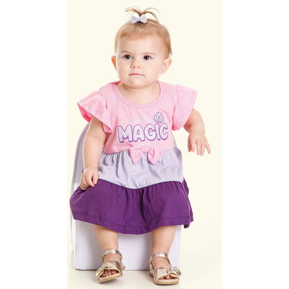 Vestido Bebê Menina 3 Marias com Estampa Glitter Rosa Lilás