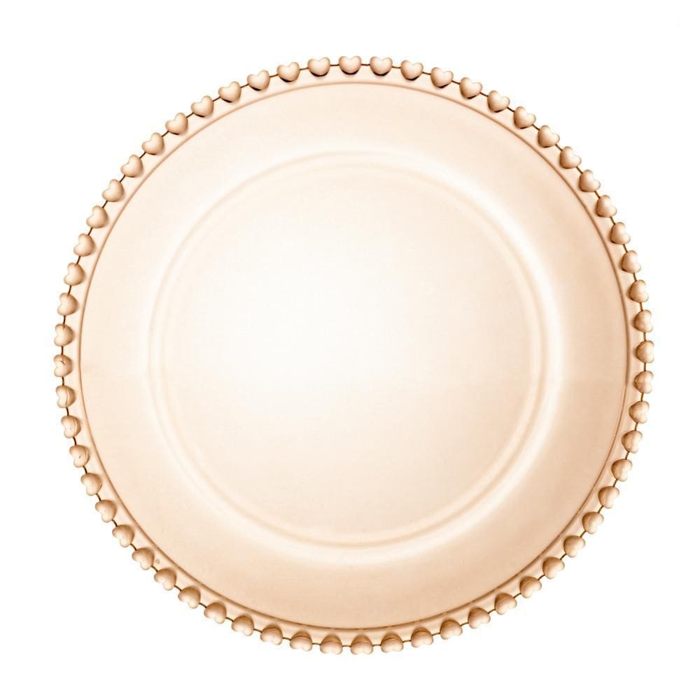 Prato Raso de Cristal Coração Âmbar Metalizado 28cm - Lyor