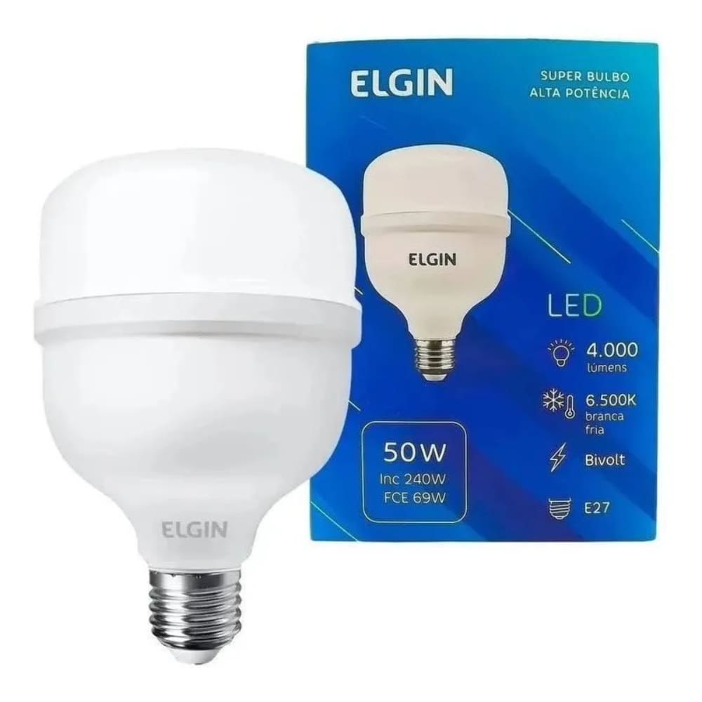 Lâmpada 50w Led Super Bulbo Branco Frio Alta Potencia Bivolt 6500k E27 Elgin