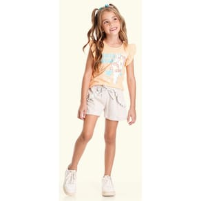 Conjunto Menina Blusa com Strass Short Moletinho com Babado