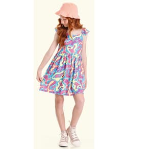 Vestido Menina Canelado Estampado Manguinhas Verão Infantil