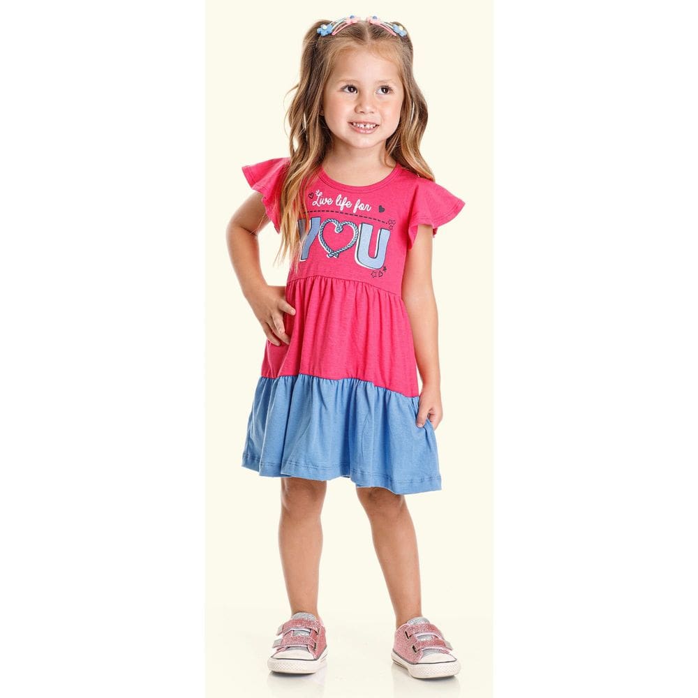 Vestido Infantil 3 Marias Meia Malha Soltinho Pink Azul YOU
