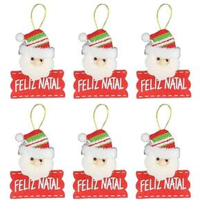 Kit 6 Carinhas Papai Noel Placa Feliz Natal Pelúcia 12cm - Master Christmas