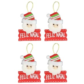 Kit Carinha Papai Noel Placa Feliz Natal Pelúcia 12cm 4 Unidades - Master Christmas