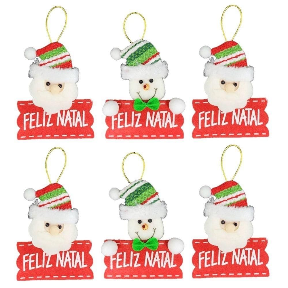 Kit Carinha Papai Noel E Boneco De Neve Placa Feliz Natal Pelúcia 12cm 6 Unidades - Master Christmas