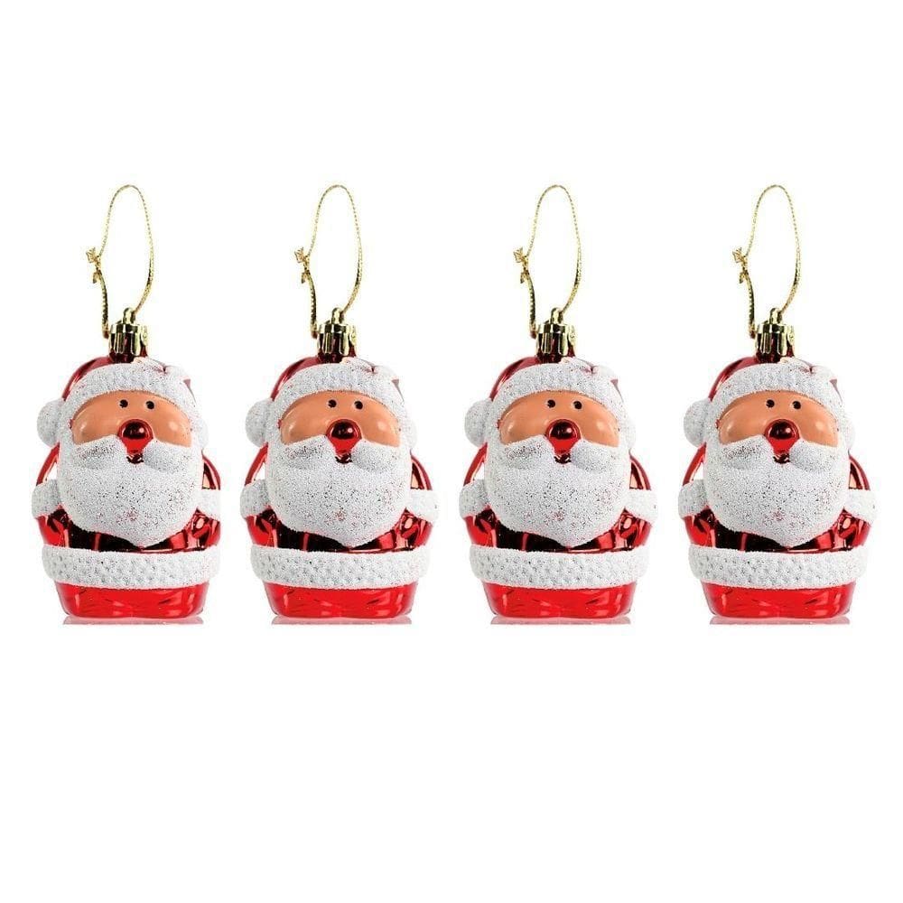 Kit Papai Noel Pendente Enfeite árvore Natal Vintage 8cm 4 Unidades - Magizi