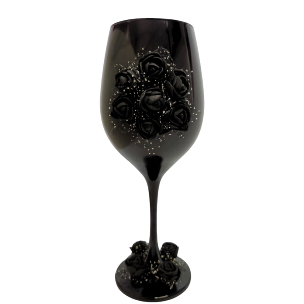Taça Vidro Preta Pomba Gira Rosas Pretas 490 ml