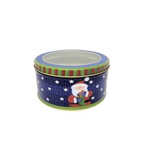 Pote Metal Redondo Decorado Natal Papai Noel Com Visor 800ml - Art Christmas
