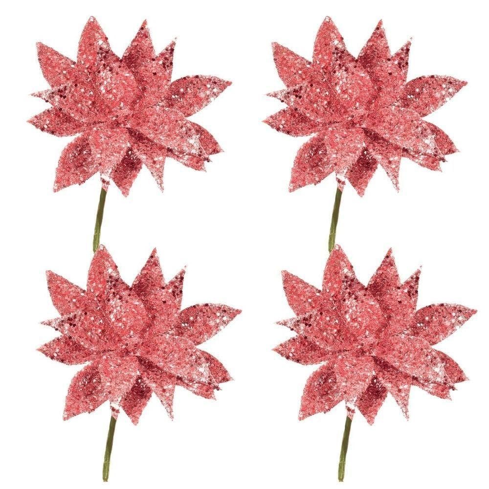 Jogo Pick Natal Folhagem Glitter Especial Rosê Gold 4 Unidades - Magizi