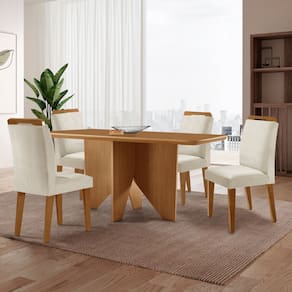 Mesa de Jantar Evora 120cm MDF Canto copo e com 4 Cadeiras Athenas