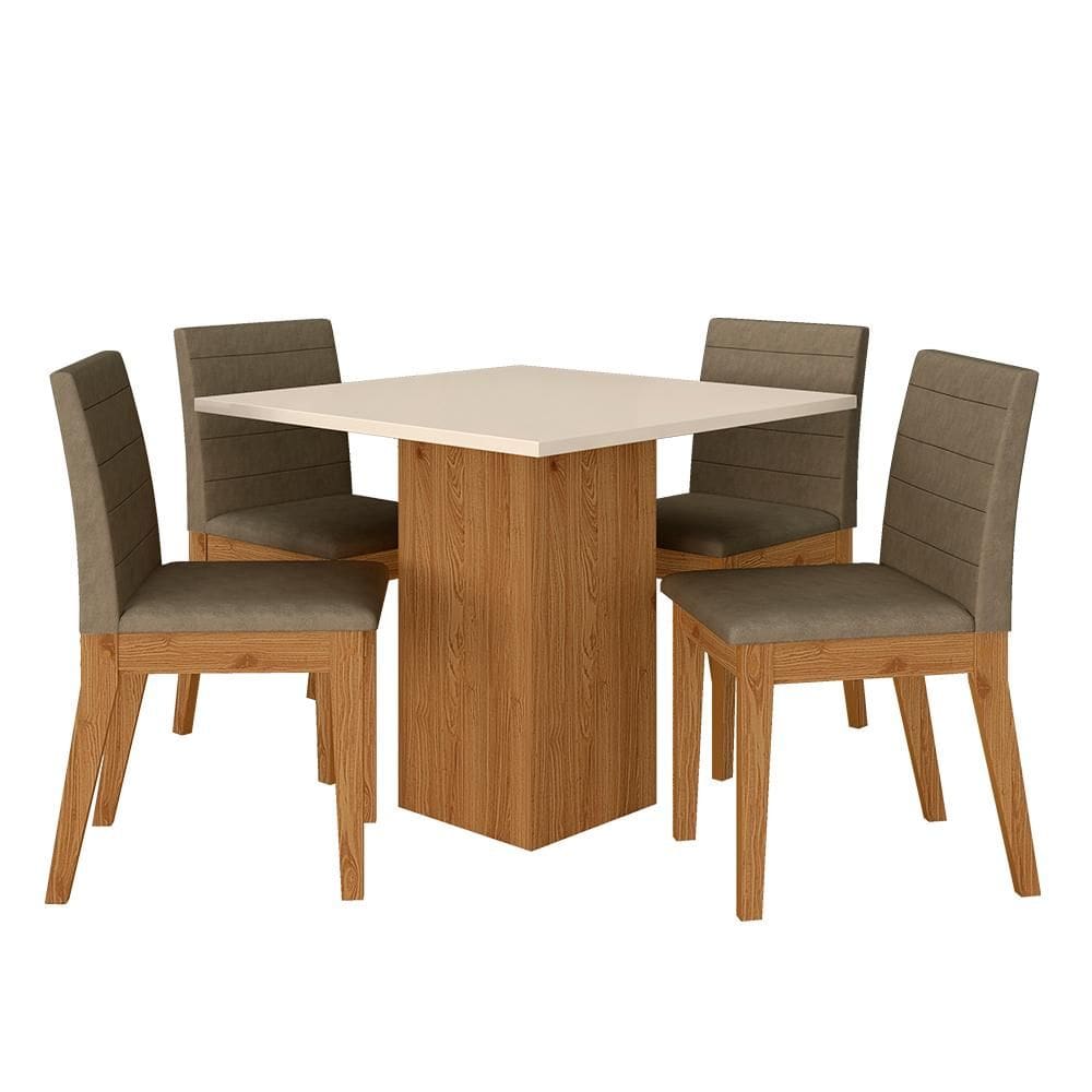 Mesa De Jantar Quadrada Com 4 Cadeiras Moscou Cinamomo/off/capuc - M.a