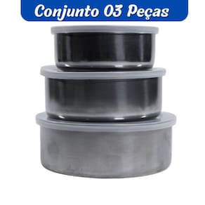 Kit de 3 Potes/ Tigelas em Inox/ c/Tampa de Plástico