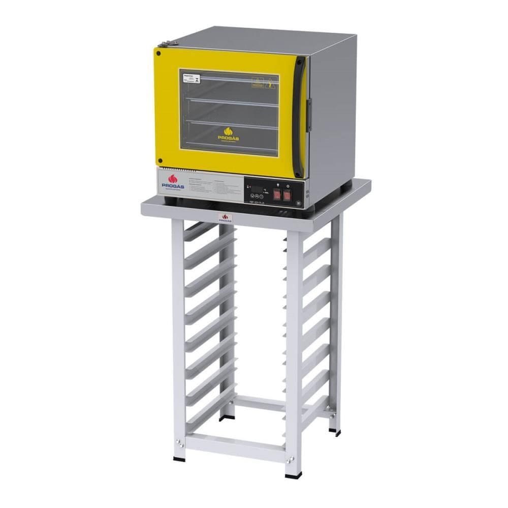 Kit Forno Elétrico Progás Turbo Fast Oven Amarelo 4 Esteiras PRP-004 Plus 220V e Mesa Suporte Forno