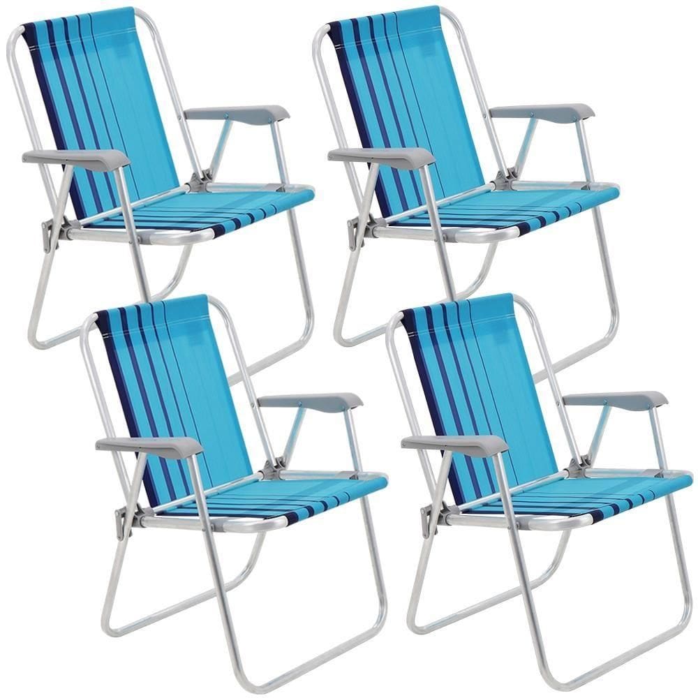 Kit 04 Cadeiras de Praia Tramontina Samoa Alta Alumínio c/ Assento Azul Cristal e Marinho 92900002