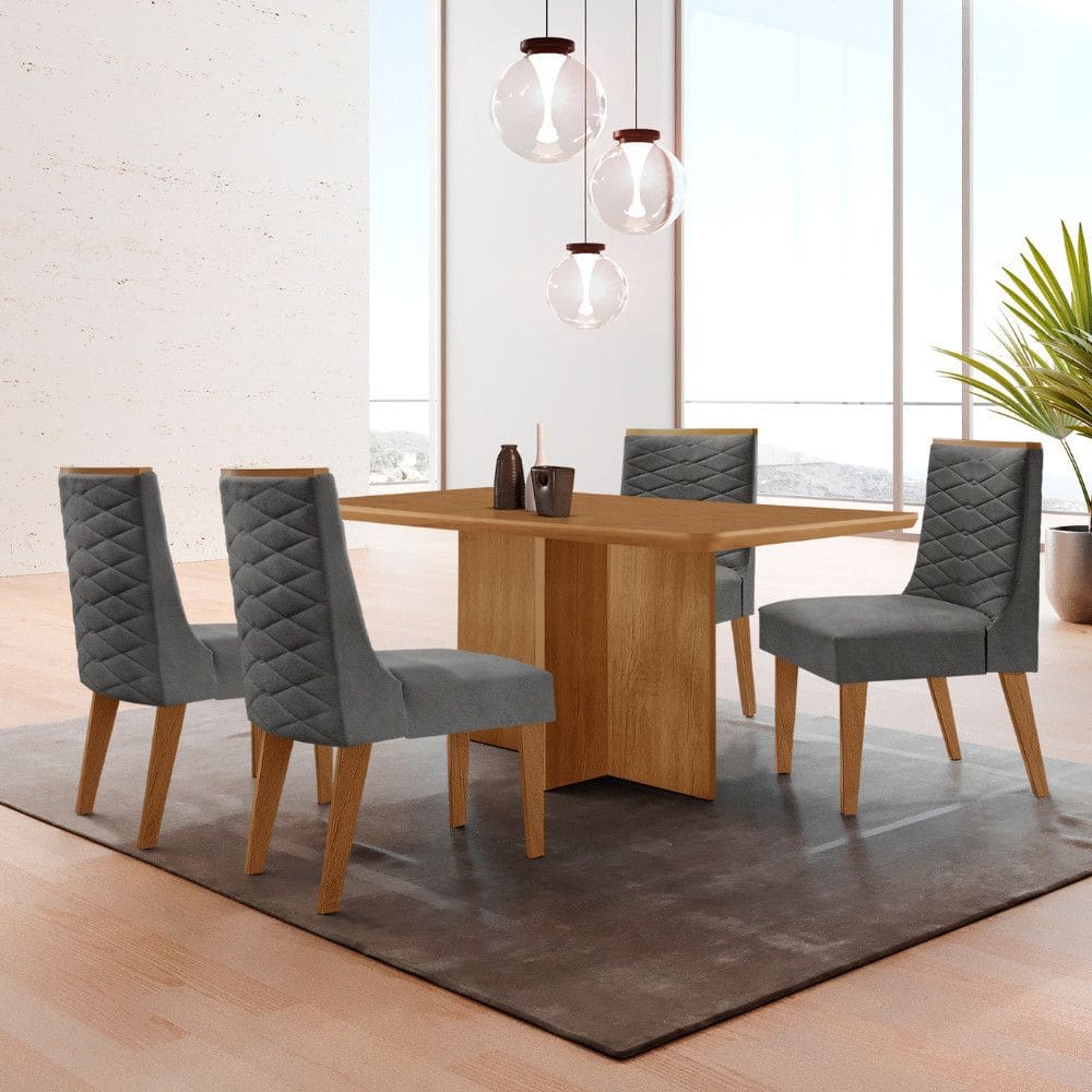 Mesa Olimpia 120 MDF canto copo e com 4 Cadeiras Safira