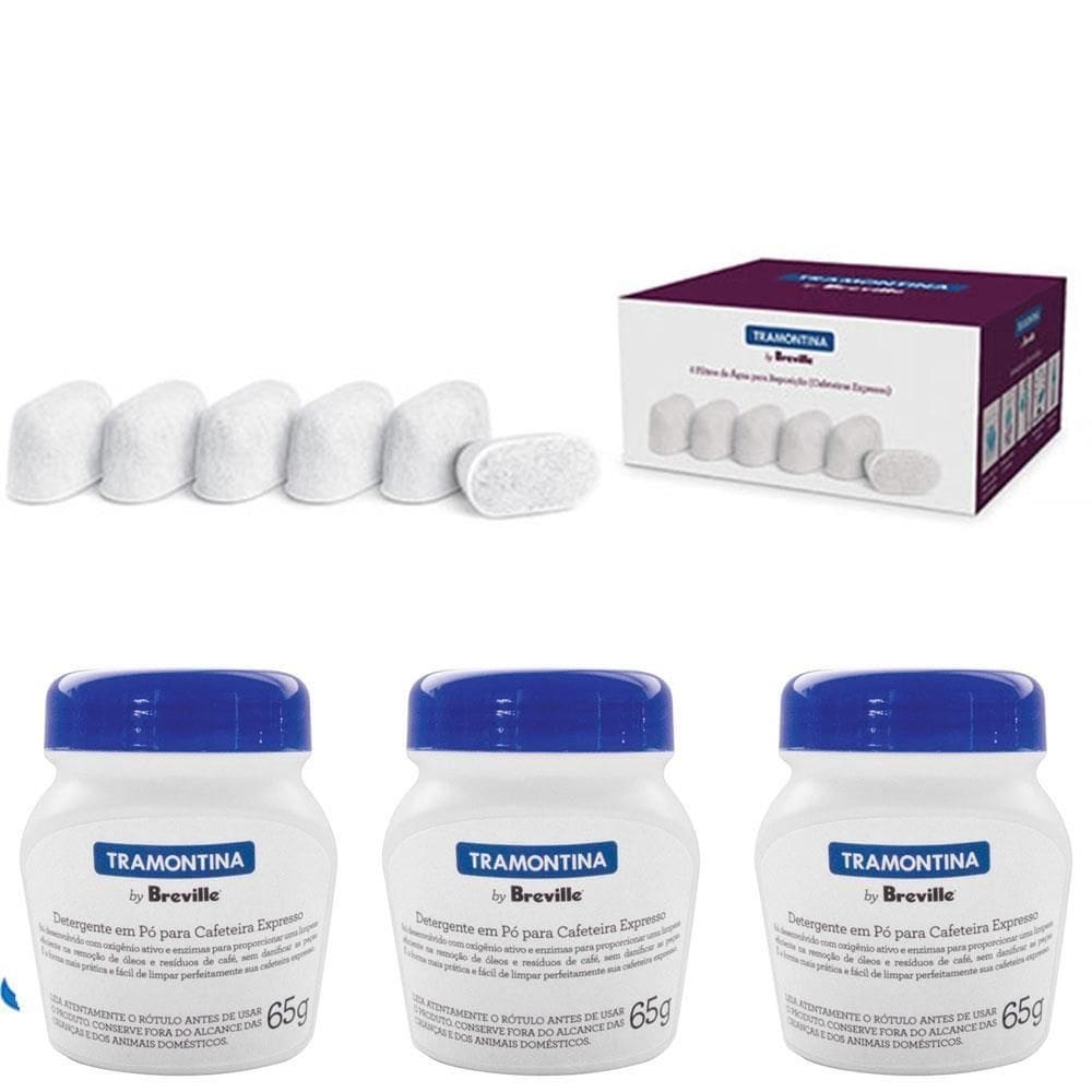 Filtros de Água Tramontina Breville Cafeteira Express 6 Unidades e Detergente em pó 3 Unidades