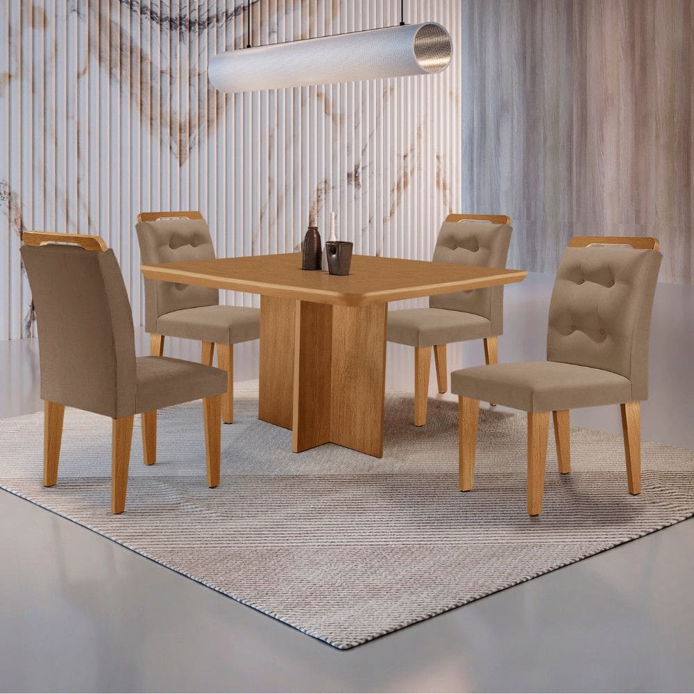 Mesa Olimpia 90 MDF canto copo e com 4 Cadeiras Carol